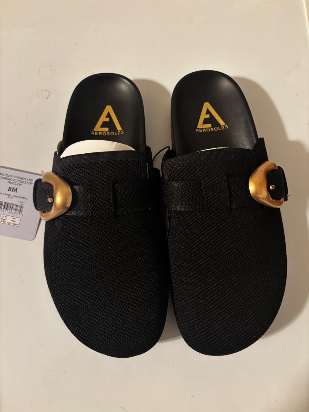 Aerosoles Lucca Footbed Buckle Clog Black Mules NEW